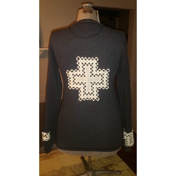 Altered Thermal Knit Top Shirt Vintage Crochet Cross Waffle Weave Henley Upcycle - Picture 7 of 9